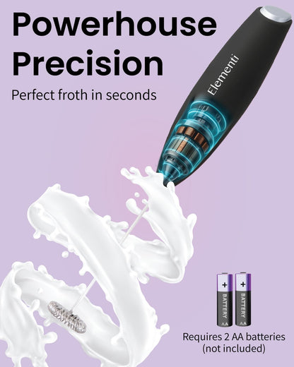 Milk Frother Wand & Electric Stirrer with Stand - Turbo Coffee & Milk Frother Handheld - Hand Held Coffee Mixer Wand & Cold Foam Maker for Frothy Cappuccinos, Lattes & Drink Mixes at Home (Black)