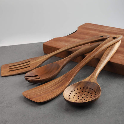 Wooden Cooking Utensils Set 4-Piece Wood Kitchen Utensil Set | for Non Stick Cookware Wooden Spatula,Fork,Turner,Ladle,Strainer Spoons