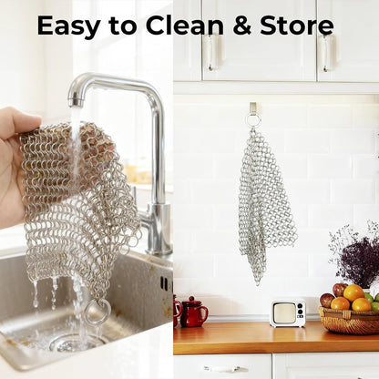 10”X10” Stainless Steel Cast Iron Cleaner Chainmail Scrubber for Cast Iron Pan Skillet Cleaner for Dishes Cast Iron Pot Cookware Accessories BG263