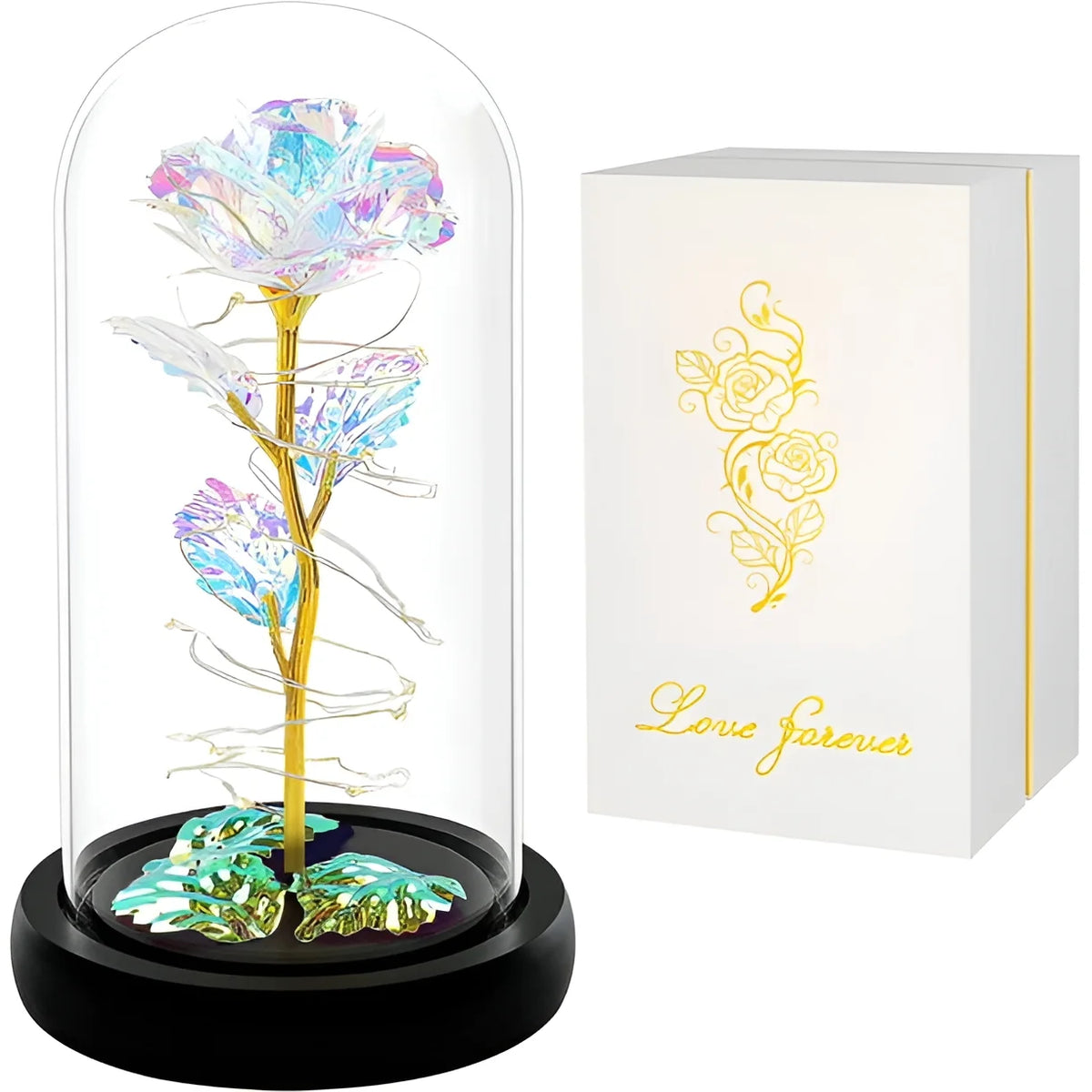 Roses Gifts for Women, Mom Birthday Gifts, Colorful Artificial Flower Rose Light Gift in a Glass Dome, Gifts for Daughter Women Mom Rose Gifts for Mothers Day, Valentines Day, Anniversary