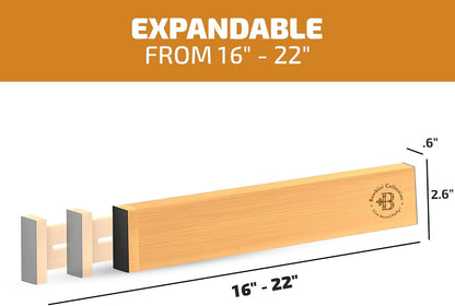 4-Pack Drawer Divider - 2.6" High, 16" to 22" Adjustable Bamboo Drawer Organizers for Clothes, Expandable Dresser Separators in Bedroom/Bathroom/Kitchen/Office Organization and Storage