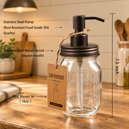 Mason Jar Bathroom Accessories Set, 4Pcs Glass Bathroom Set,Bronze | Lotion Soap Dispenser, 2 Cotton Swab Holder, Toothbrush Holder, Farmhouse Rustic Bathroom Decor, Countertop Vanity Organizer