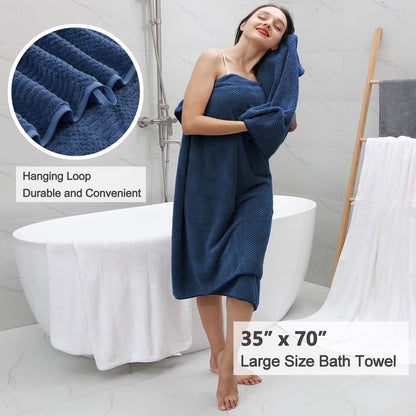 4 Pack Large Bath Towel Set 600 GSM Ultra Soft Oversized Navy Blue Towel Set 35"X70" Extra Large Bath Sheets