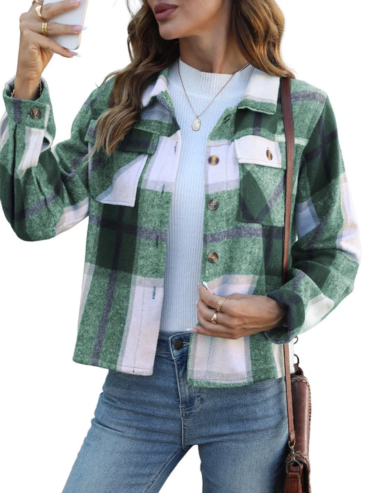 Womens Shacket Plaid Shirts Flannel Shacket Jacket Long Sleeve Button down Shirt Trendy Fall Outfits for Women Coats