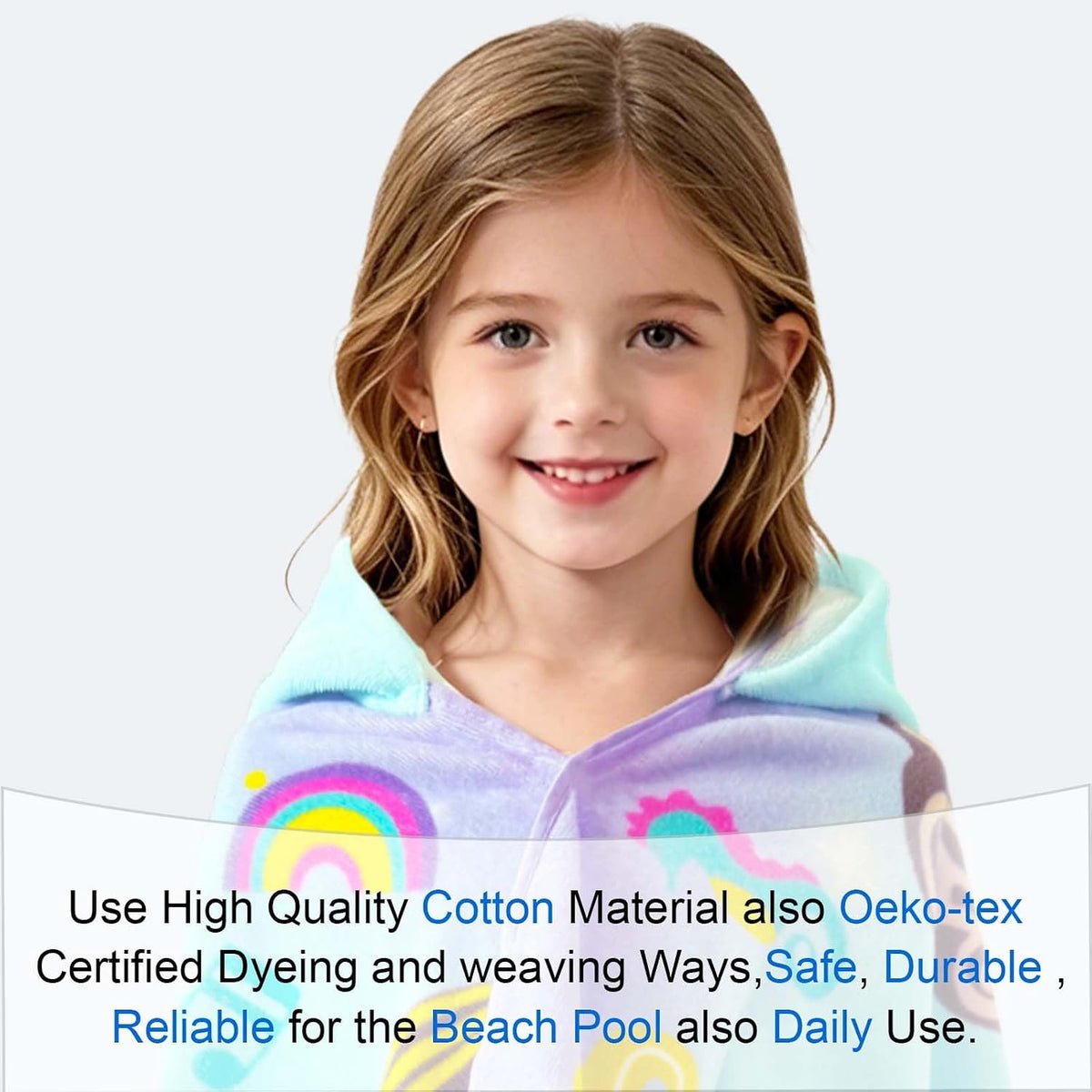 Mermaid Kids Hooded Towels Age 3-8,100% Cotton,Absorbs Fast | 50"X30",Pool, Beach & Bath,Gift Idea,Comfort&Thick,Machine Washable and Durable,Wearable,Safe Materials,Indoor & Outdoor