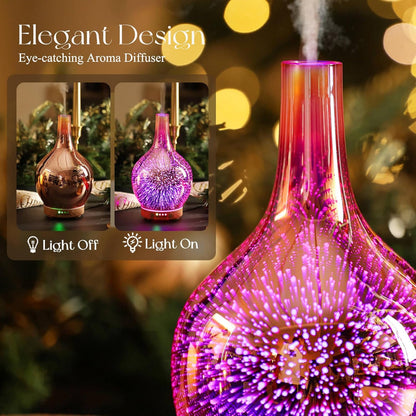 150Ml Handmade Essential Oil Diffuser 6H Runtime | Handmade Glass Aroma Diffuser, 7-Color LED Light, Quiet Operation, Auto Shut-Off, Aromatherapy for Home, Bedroom and Gifts