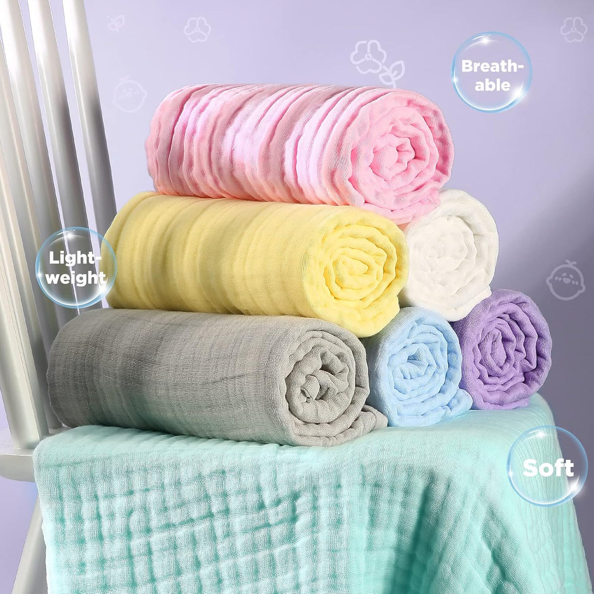 Baby Bath Towels, Super Soft Cotton Receiving Blanket for Baby'S Delicate Skin,2Pack Swaddle Blanket for Newborns Toddlers Boy Girl,Baby Registry as Shower (White+Blue)