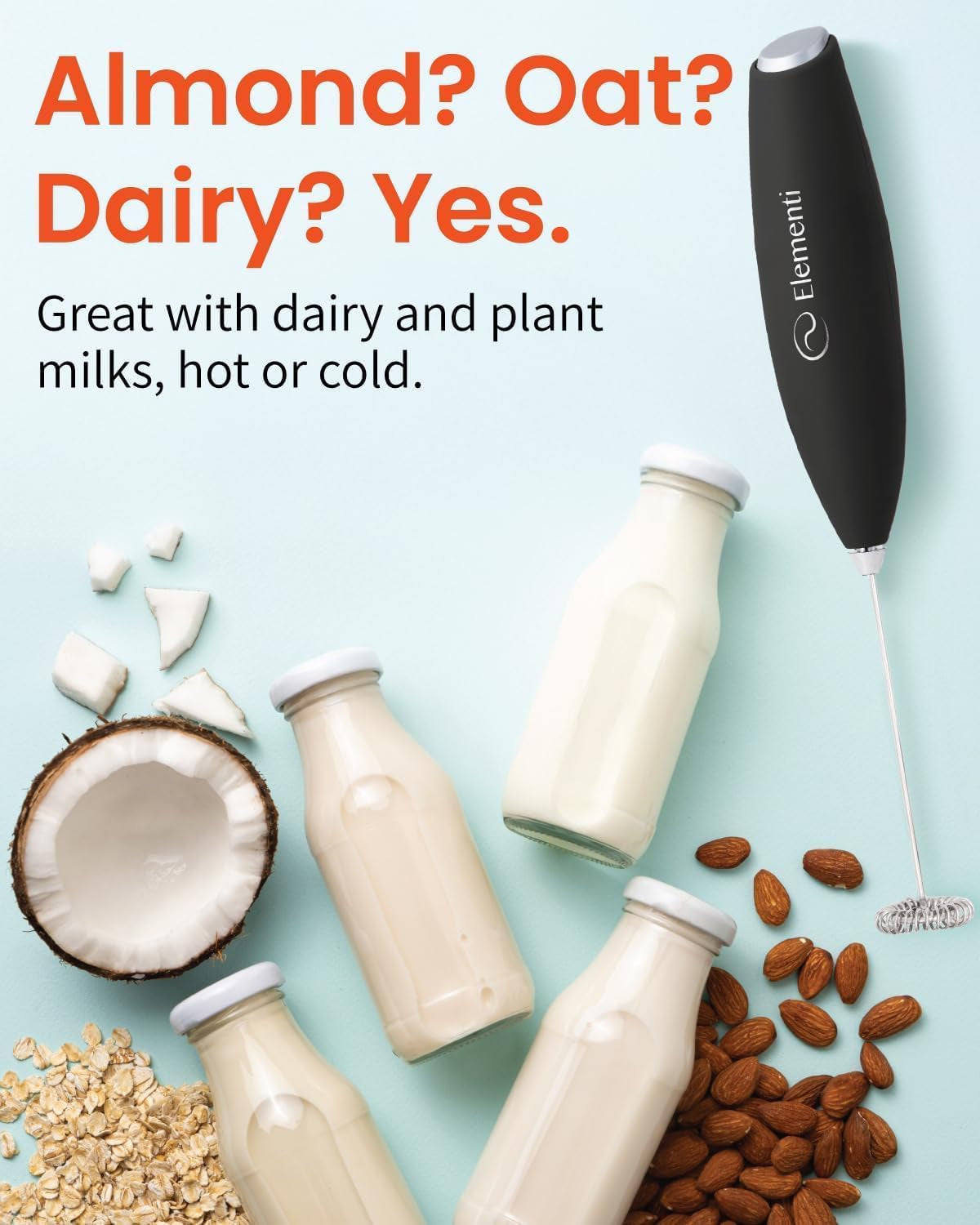 Milk Frother Wand & Electric Stirrer with Stand - Turbo Coffee & Milk Frother Handheld - Hand Held Coffee Mixer Wand & Cold Foam Maker for Frothy Cappuccinos, Lattes & Drink Mixes at Home (Black)