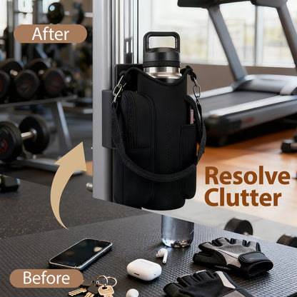 Magnetic Water Bottle Holder Gym Water Bottle Carrier Bag W/ Phone Pocket Handle Shoulder Strap 6 Built-In Magnets Water Bottle