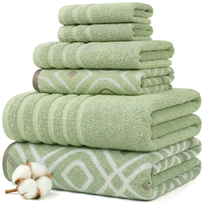 Oxford 6-Piece Yarn Dyed Jacquard & Solid Towel Set – 100% Cotton, Quick Dry & Absorbent Bath, Hand & Washcloths