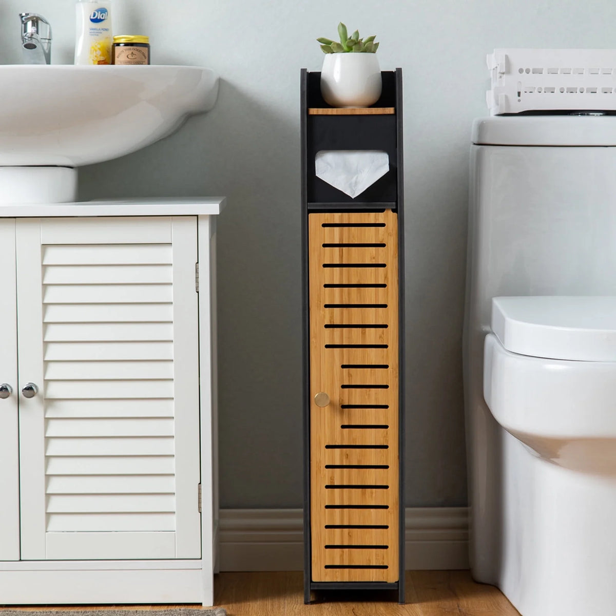 Toilet Paper Stand,Toilet Paper Holder Stand beside Toilet Storage for Bathtroom Storage,Narrow Bathroom Cabinet for Small Space,Black by