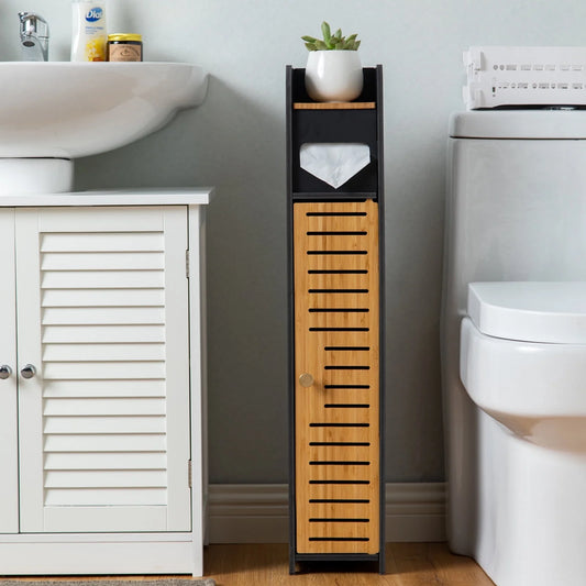 Toilet Paper Stand,Toilet Paper Holder Stand beside Toilet Storage for Bathtroom Storage,Narrow Bathroom Cabinet for Small Space,Black by