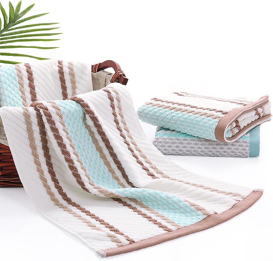 Hand Towels Set of 4 Striped Pattern 100% Cotton Soft Absorbent Decorative Towel for Bathroom (Green and Brown)