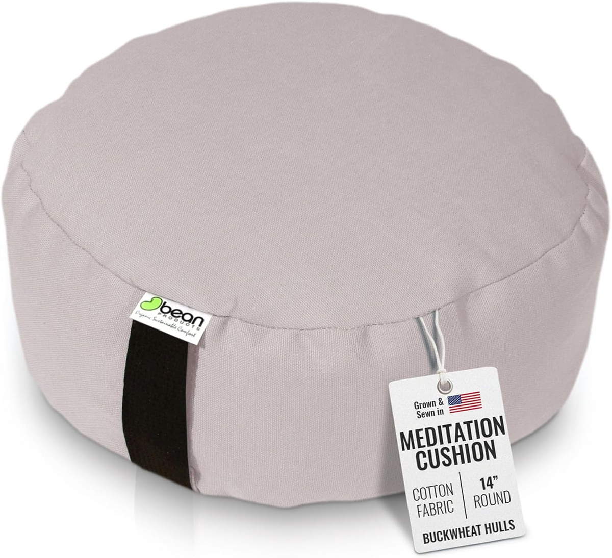 round Zafu Meditation Cushion, Yoga Pillow 14" Dia - Natural | Heavy Weight Washable Cotton Cover - Buckwheat Hull Filled Inner Liner - Zen Floor Sitting Cushion - 14" Diameter