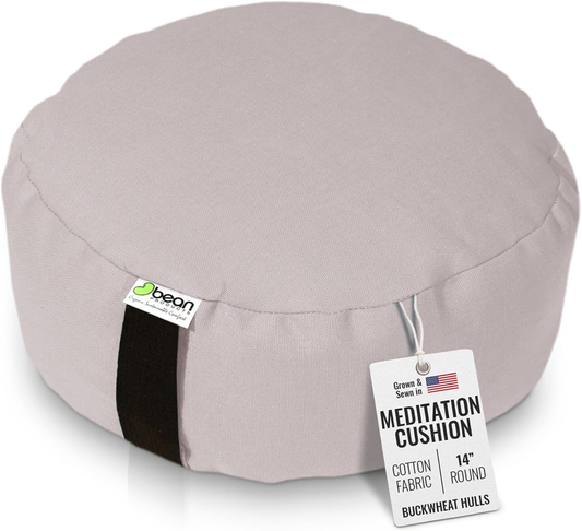round Zafu Meditation Cushion, Yoga Pillow 14" Dia - Natural | Heavy Weight Washable Cotton Cover - Buckwheat Hull Filled Inner Liner - Zen Floor Sitting Cushion - 14" Diameter
